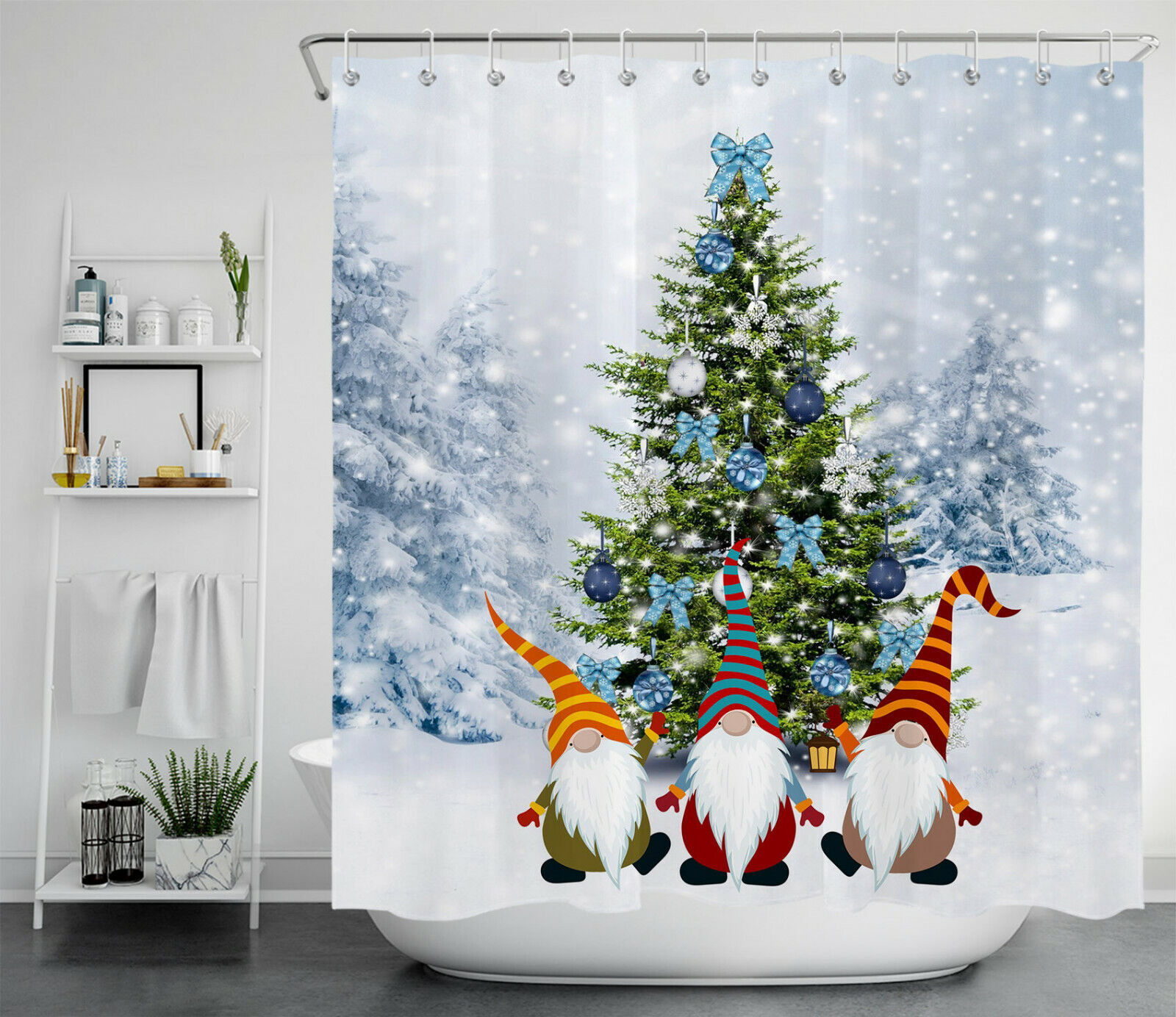 Funny Gnome Snowflake Shower Curtain For A Playful Christmas Theme - Image 2
