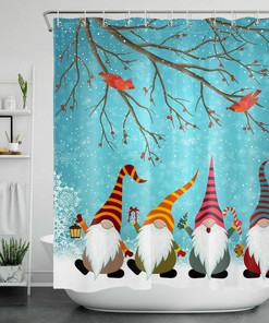 Funny Gnome Winter Snowflake Shower Curtain Set 