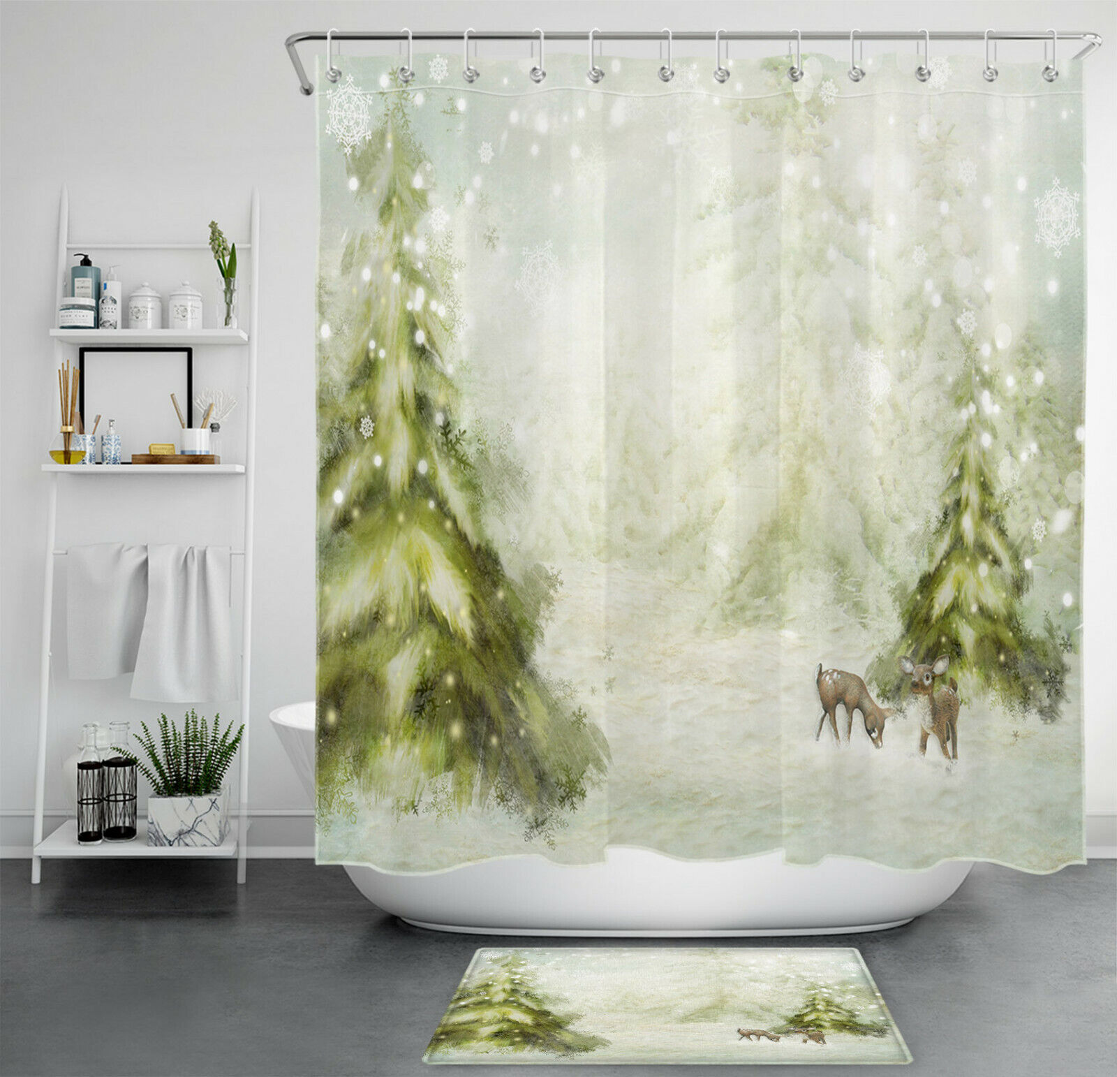 Funny Gnome and Snowflake Winter Shower Curtain