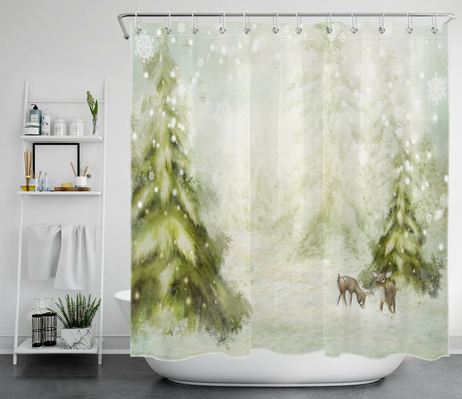 Funny Gnome and Snowflake Winter Shower Curtain