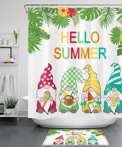 Funny Gnome and Tropical Leaves Shower Curtain for a Whimsical Bathroom Decor