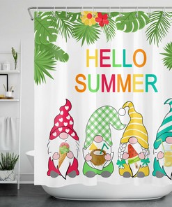 Funny Gnome and Tropical Leaves Shower Curtain for a Whimsical Bathroom Decor