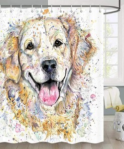 Funny Golden Retriever Dog Shower Curtain For Dog Owners Bathroom Decor