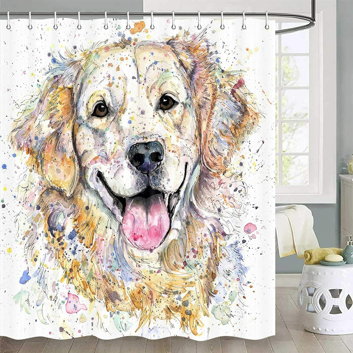 Funny Golden Retriever Dog Shower Curtain For Dog Owners Bathroom Decor