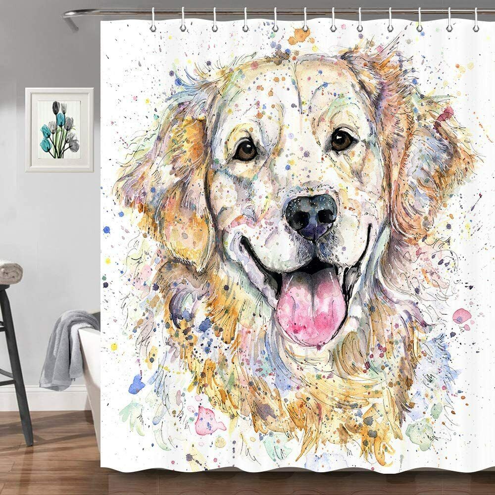 Funny Golden Retriever Dog Shower Curtain For Dog Owners Bathroom Decor - Image 2