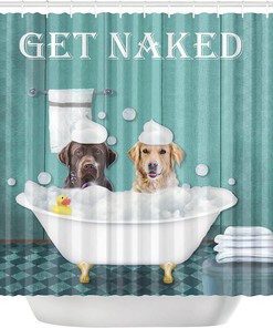 Funny Golden Retriever In Bathtub Shower Curtain