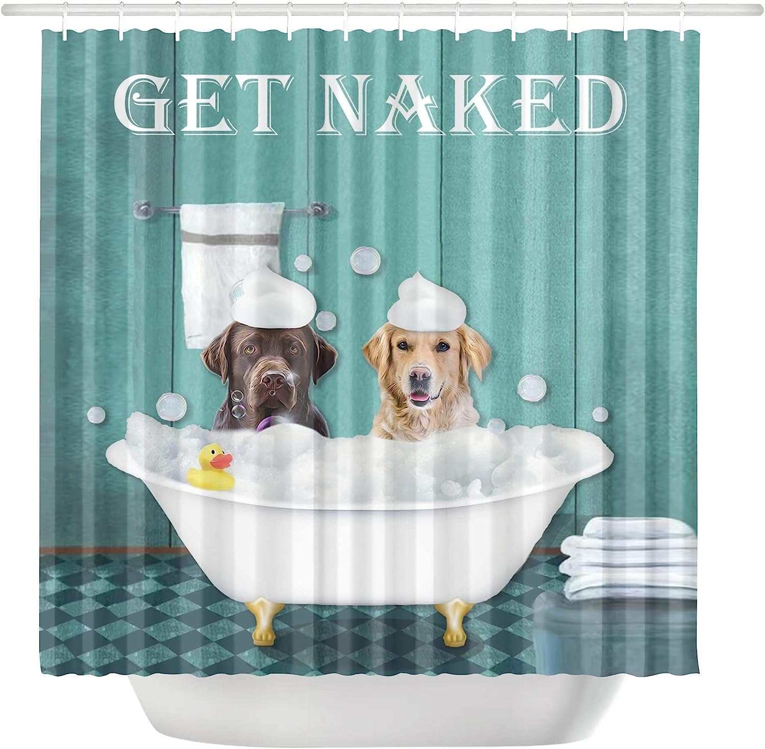 Funny Golden Retriever In Bathtub Shower Curtain