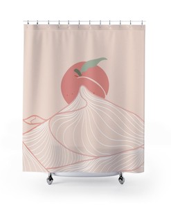 Funny Graphic Peach Scene Boho Shower Curtain Designer Bathroom Statement Piece