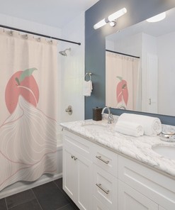 Funny Graphic Peach Scene Boho Shower Curtain Designer Bathroom Statement Piece