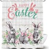 Funny Gray Bunny Shower Curtain, Rustic Farmhouse Easter Bathroom Decor 