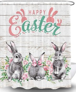 Funny Gray Bunny Shower Curtain, Rustic Farmhouse Easter Bathroom Decor 