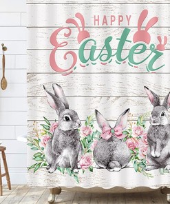 Funny Gray Bunny Shower Curtain, Rustic Farmhouse Easter Bathroom Decor