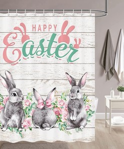 Funny Gray Bunny Shower Curtain, Rustic Farmhouse Easter Bathroom Decor