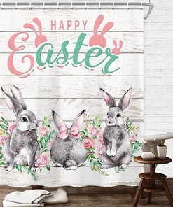 Funny Gray Bunny Shower Curtain, Rustic Farmhouse Easter Bathroom Decor