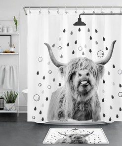 Funny Grey Highland Cow Shower Curtain For Your Country Style Bathroom Decor