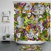 Funny Halloween Shower Curtain Of Pumpkin, Skull, Witch And Broom Hat