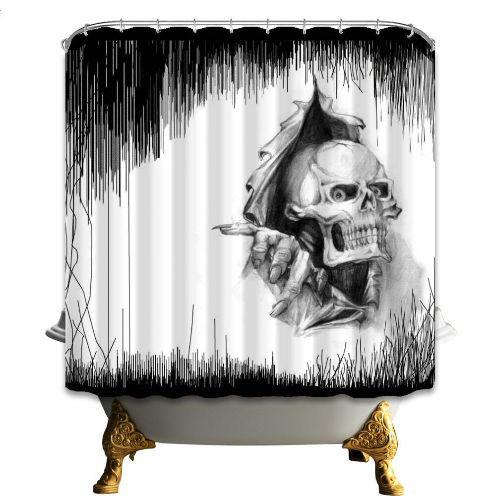 Funny Halloween Skull Shower Curtain Waterproof Bathroom Decor