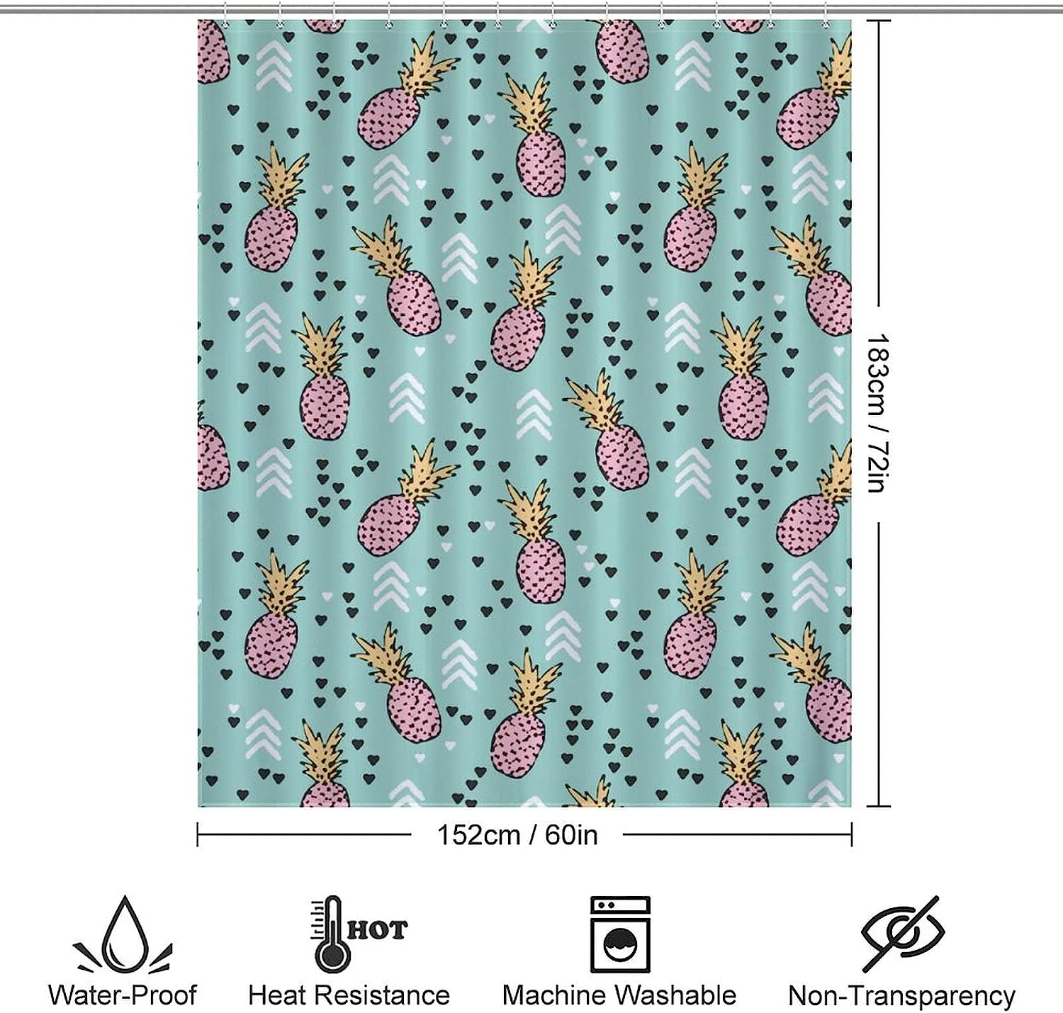 Funny Hawaiian Pink Pineapple Modern Shower Curtain For Bathroom