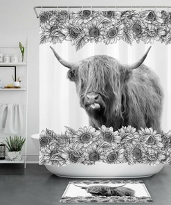 Funny Highland Cow And Sunflower Shower Curtain For Bathroom