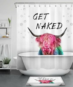 Funny Highland Cow Animal Print Shower Curtain For Bathroom