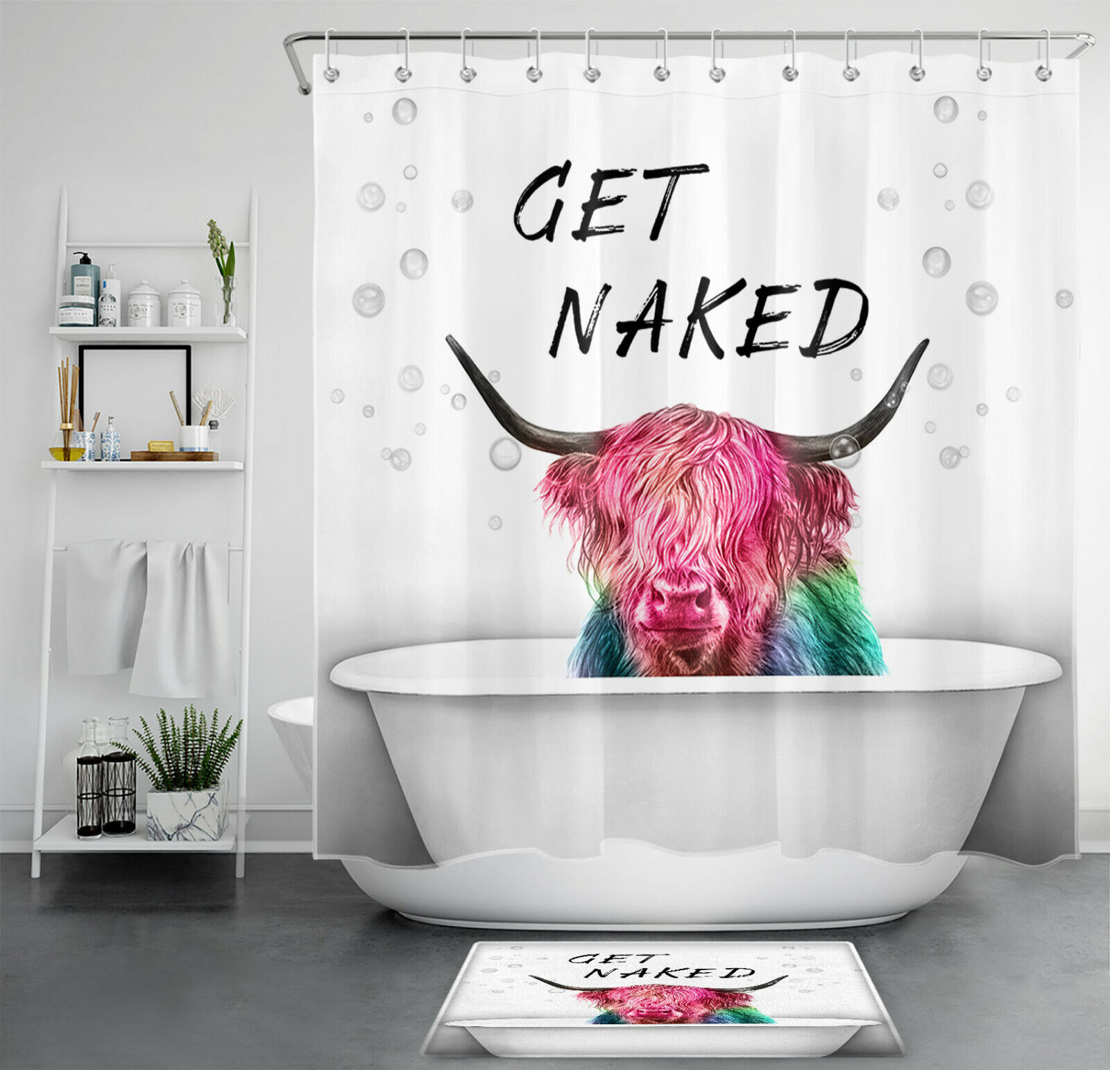 Funny Highland Cow Animal Print Shower Curtain For Bathroom