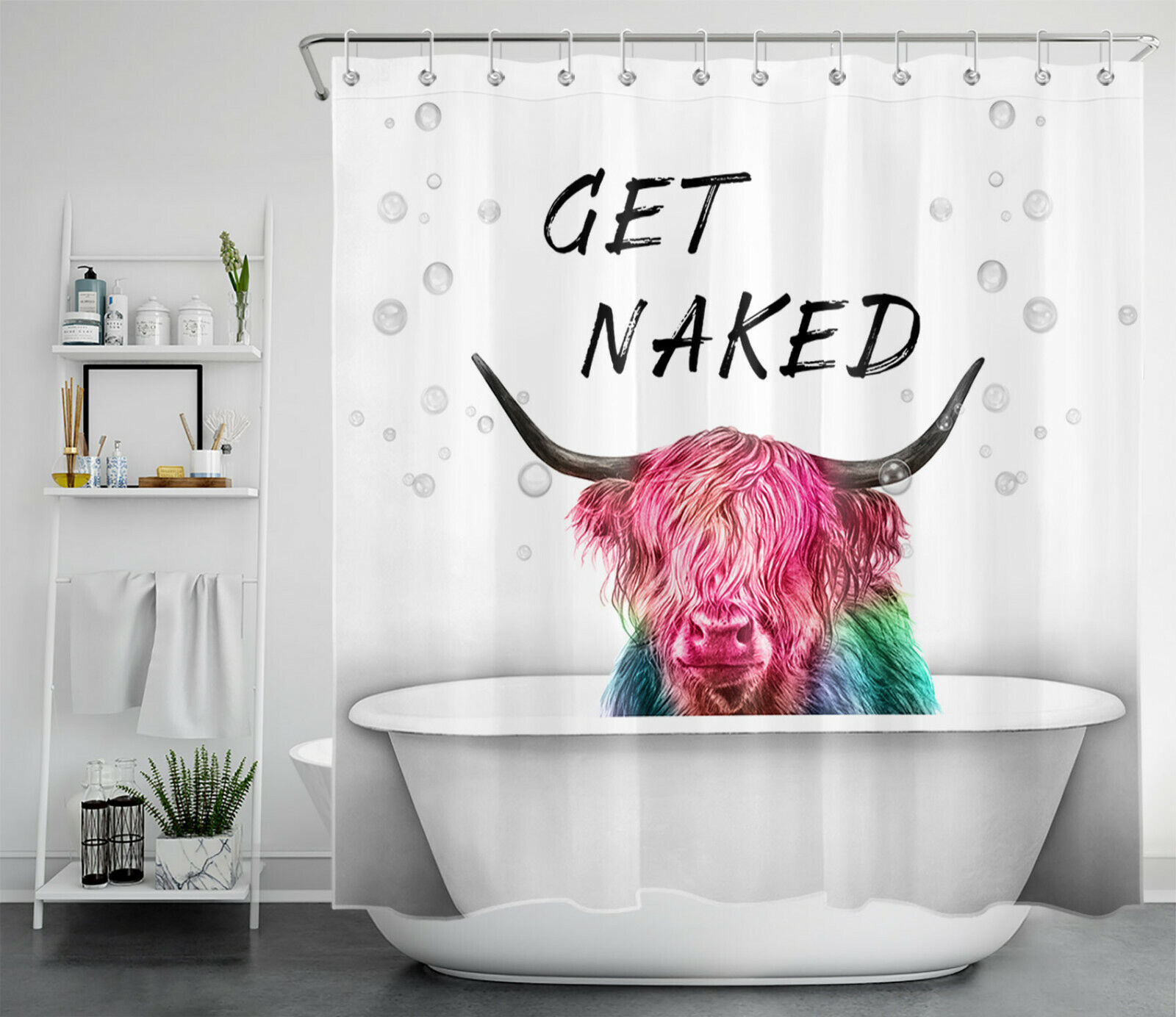 Funny Highland Cow Animal Print Shower Curtain For Bathroom - Image 2