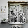 Funny Highland Cow Barn Door Shower Curtain For A Whimsical And Rustic Bathroom Decor 
