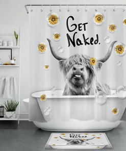 Funny Highland Cow Bathtub Shower Curtain With Sunflowers For Rustic Bathroom Decor