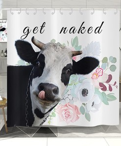 Funny Highland Cow Bull Flower Flora Get Naked Farmhouse Shower Curtain For Bathroom 