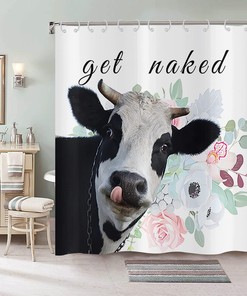 Funny Highland Cow Bull Flower Flora Get Naked Farmhouse Shower Curtain For Bathroom