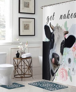 Funny Highland Cow Bull Flower Flora Get Naked Farmhouse Shower Curtain For Bathroom 