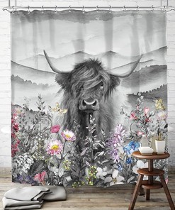 Funny Highland Cow Farmhouse Shower Curtain - Waterproof Fabric with Inviting and Quirky Design, Perfect for Western