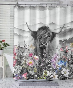 Funny Highland Cow Farmhouse Shower Curtain - Waterproof Fabric with Inviting and Quirky Design, Perfect for Western