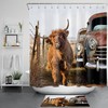 Funny Highland Cow Farmhouse Shower Curtain for Bathroom Decor with Old Truck Print - Unbranded