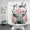 Funny Highland Cow Flower Marble Get Naked Farmhouse Shower Curtain For Bathroom