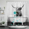 Funny Highland Cow Grey Flower Print Bathtub Shower Curtain For Bathroom Decor