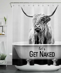 Funny Highland Cow Print Shower Curtain for Modern Farmhouse Bathroom Decor