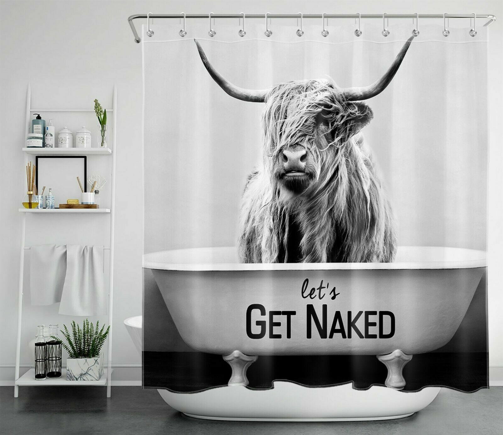 Funny Highland Cow Print Shower Curtain for Modern Farmhouse Bathroom Decor