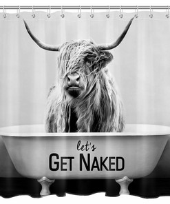 Funny Highland Cow Print Shower Curtain for Modern Farmhouse Bathroom Decor