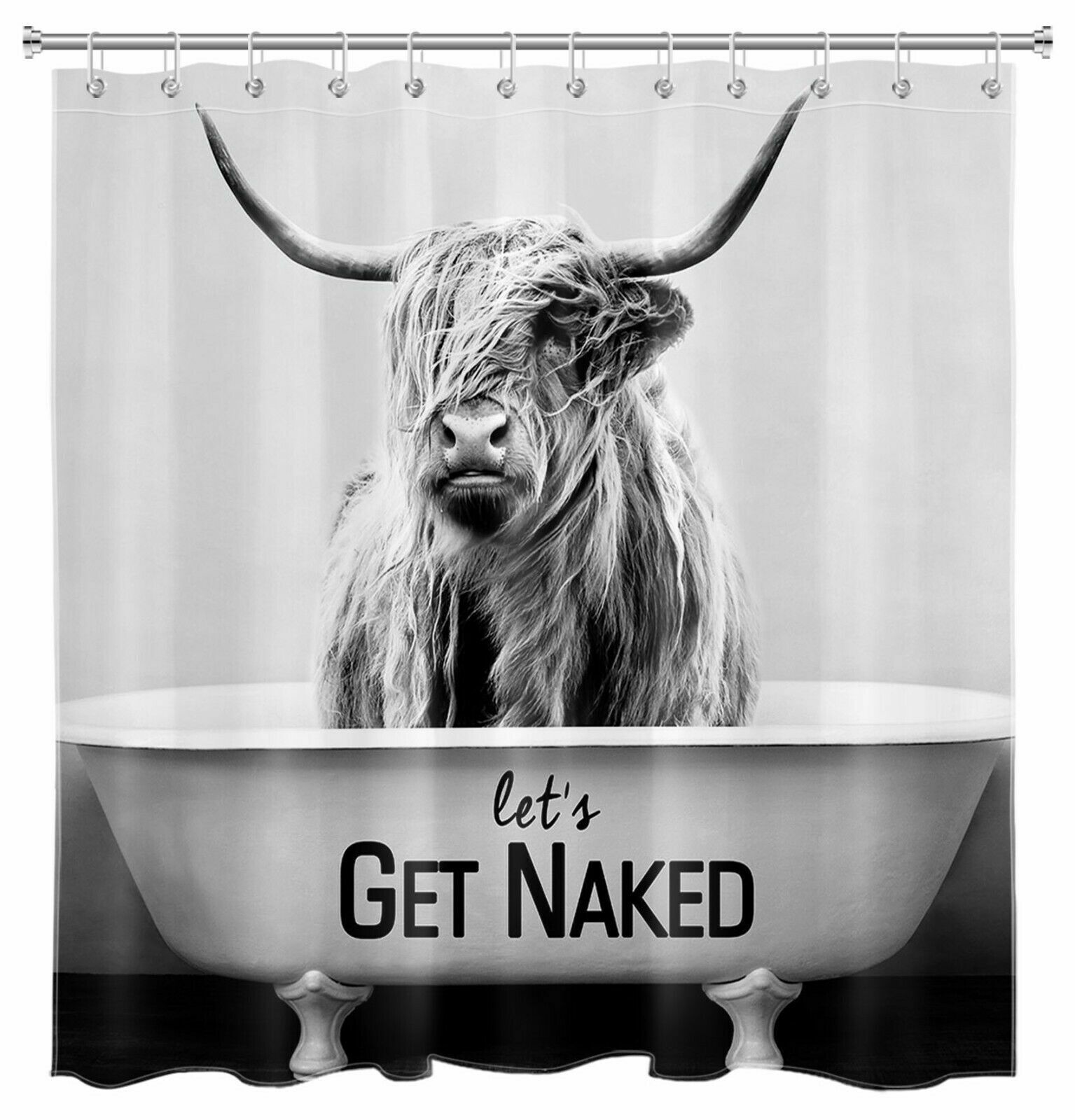 Funny Highland Cow Print Shower Curtain for Modern Farmhouse Bathroom Decor