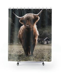 Funny Highland Cow Shower Curtain For Farmhouse Bathroom Decor