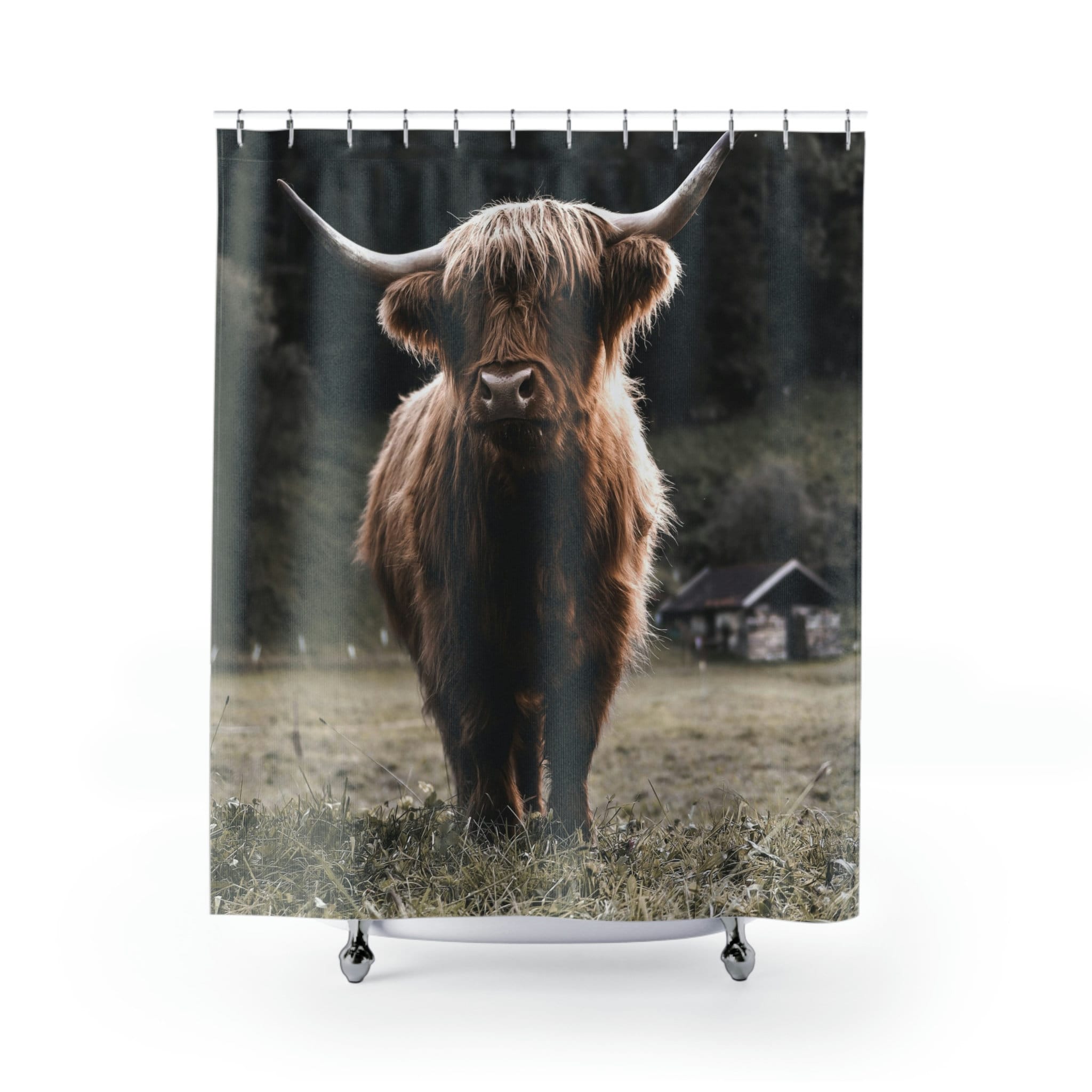 Funny Highland Cow Shower Curtain For Farmhouse Bathroom Decor