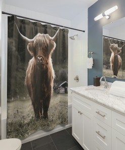 Funny Highland Cow Shower Curtain For Farmhouse Bathroom Decor