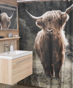 Funny Highland Cow Shower Curtain For Farmhouse Bathroom Decor