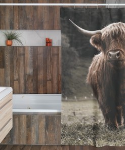 Funny Highland Cow Shower Curtain For Farmhouse Bathroom Decor