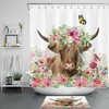 Funny Highland Cow Spring Flower Butterfly Decorative Shower Curtain Bathroom
