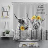 Funny Highland Cow Wooden Board Rustic Shower Curtain for Farmhouse Bathroom Decor