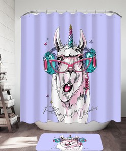 Funny Hipster Llama Unicorn Shower Curtain For Unique Bathroom Decor