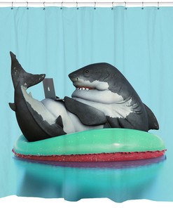 Funny Hipster Shark Art Quirky Decor Shower Curtain
