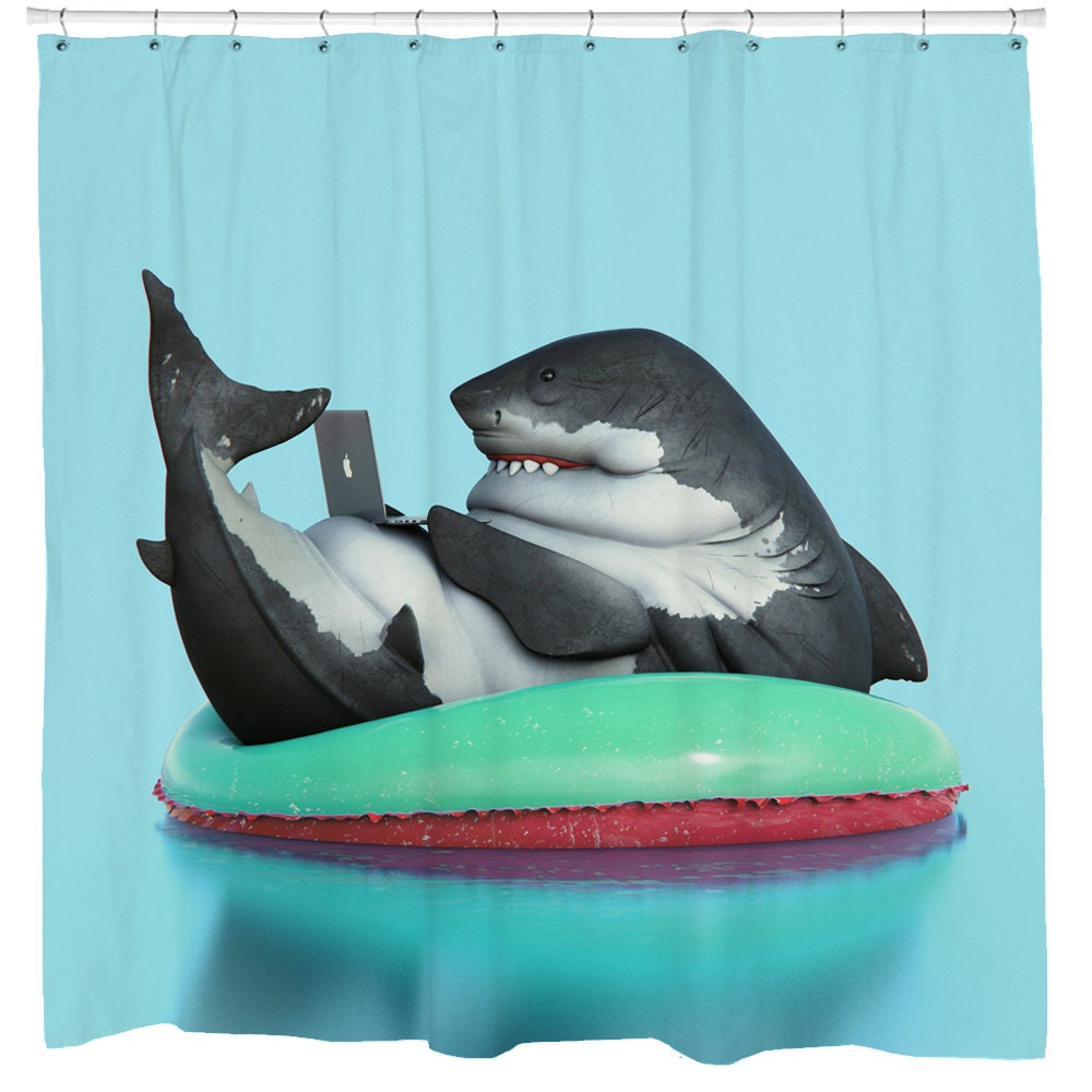 Funny Hipster Shark Art Quirky Decor Shower Curtain